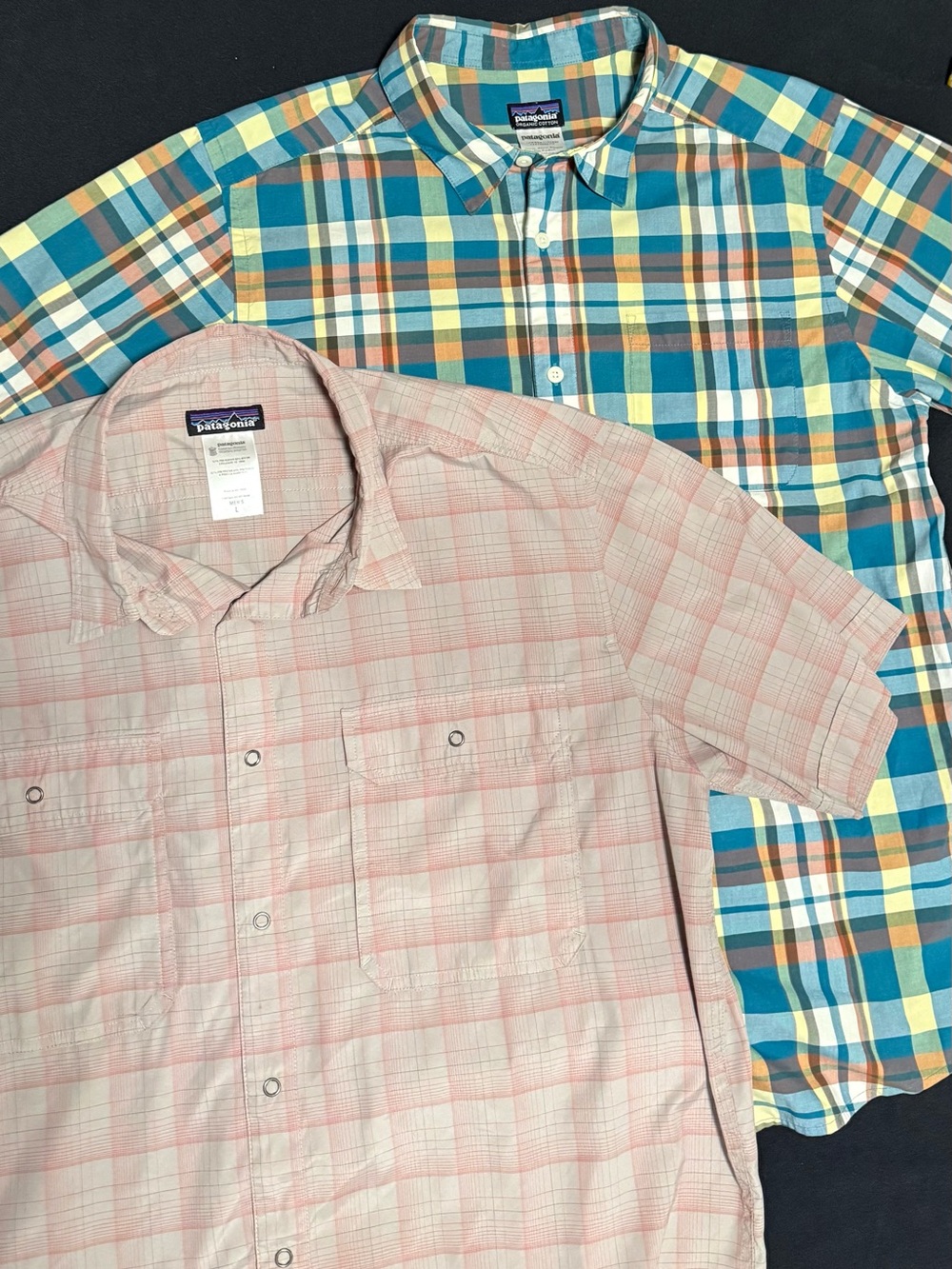 Patagonia Men's Large Short Sleeve Plaid Button Up Shirts Lot Of 2
